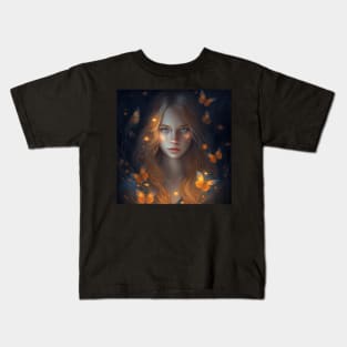 Blonde Butterfly Girl Kids T-Shirt